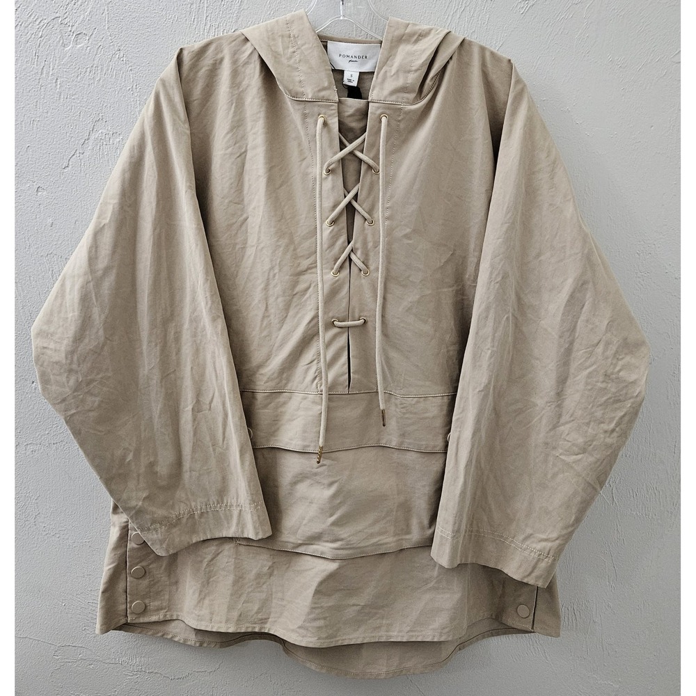 Pomander Place Beige Lace-Up Hooded Pullover Jacket